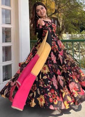 Black natural silk digital print anarkali set 1