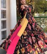 Black natural silk digital print anarkali set