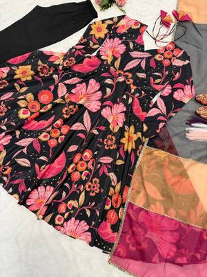 Black natural silk digital print anarkali set 5