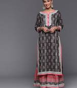 Women Grey Ethnic Motifs Printed Kurta with Sharara