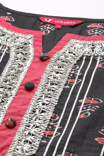 Women Grey Ethnic Motifs Printed Kurta with Sharara