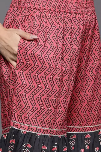 Women Grey Ethnic Motifs Printed Kurta with Sharara