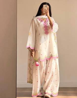 Stylish off white chanderi farshi salwar suits wth zari needle dupatta 3