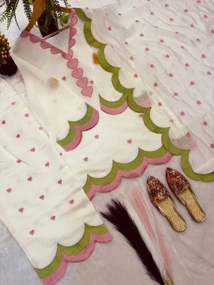 Stylish off white chanderi farshi salwar suits wth zari needle dupatta 5