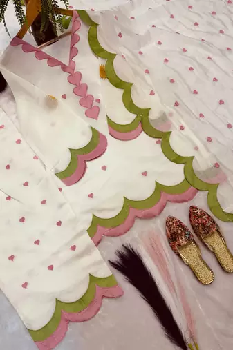 Stylish off white chanderi farshi salwar suits wth zari needle dupatta