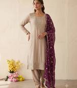 Festive wear beige kurta and wine dupatta  suit set