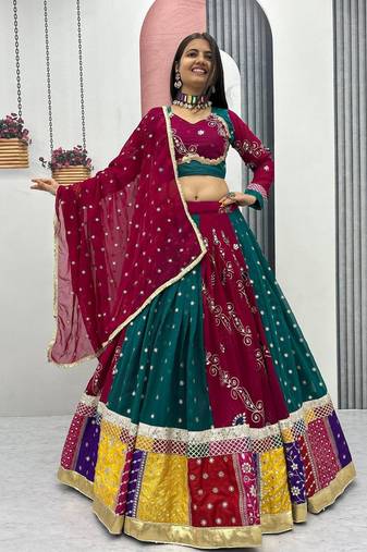 Maroon Embroidery Thread & Sequin work and Lumpi Lace Border Navratri Faux Georgette Navratri Lahenga Choli Set