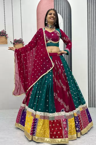Maroon Embroidery Thread & Sequin work and Lumpi Lace Border Navratri Faux Georgette Navratri Lahenga Choli Set