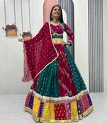 Maroon Embroidery Thread & Sequin work and Lumpi Lace Border Navratri Faux Georgette Navratri Lahenga Choli Set