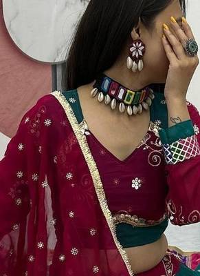 Maroon Embroidery Thread & Sequin work and Lumpi Lace Border Navratri Faux Georgette Navratri Lahenga Choli Set 2