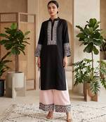 Women black embroidered kurta palazzo set