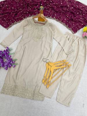 Festive wear beige kurta and wine dupatta  suit set 4