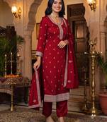Women embroidered silk blend kurta with pant & dupatta set