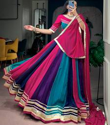Navratri Multicolor Panel Chinon Free Size Lehenga Choli with Gotta Patti Lace Border Dupatta