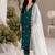 Women teal green embroidered straight kurta with pant & dupatta set