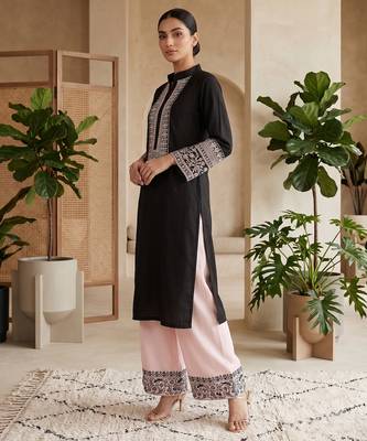 Women black embroidered kurta palazzo set 2