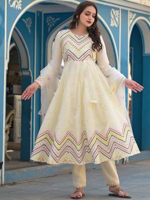 Mirror Embroidered Anarkali Kurta Paired With Trousers & Dupatta 2