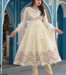 Mirror Embroidered Anarkali Kurta Paired With Trousers & Dupatta