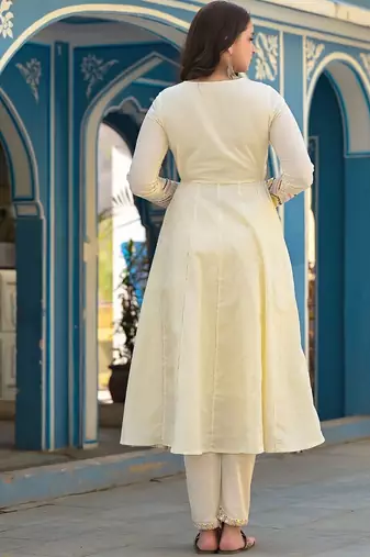 Mirror Embroidered Anarkali Kurta Paired With Trousers & Dupatta