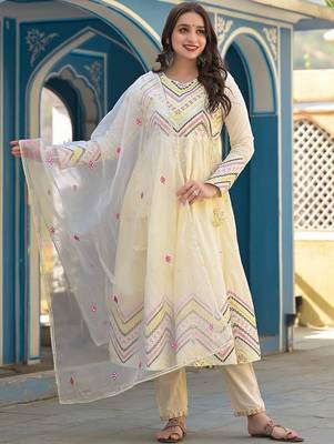Mirror Embroidered Anarkali Kurta Paired With Trousers & Dupatta 1