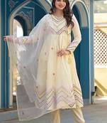 Mirror Embroidered Anarkali Kurta Paired With Trousers & Dupatta