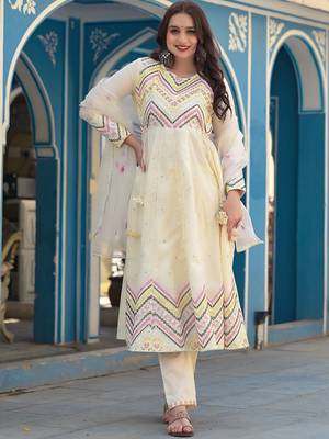 Mirror Embroidered Anarkali Kurta Paired With Trousers & Dupatta 6