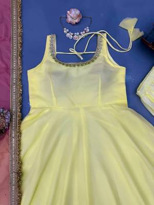 Women yellow anarkali kurta with yellow pant and pink dupatta 5