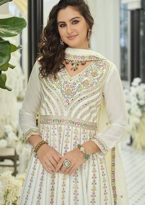 Chinon embroidered off white readymade salwar kameez 2