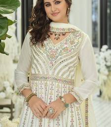 Chinon embroidered off white readymade salwar kameez