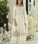 Chinon embroidered off white readymade salwar kameez
