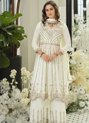 Chinon embroidered off white readymade salwar kameez 3