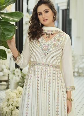 Chinon embroidered off white readymade salwar kameez 4