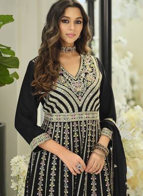Chinon embroidered black readymade salwar kameez 2