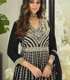 Chinon embroidered black readymade salwar kameez