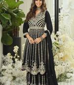 Chinon embroidered black readymade salwar kameez
