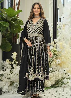 Chinon embroidered black readymade salwar kameez 3