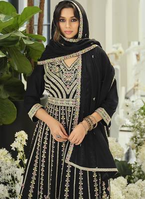 Chinon embroidered black readymade salwar kameez 4
