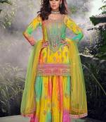 Yellow embroidered chinon silk haldi wear readymade palazzo suit