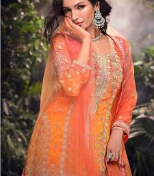 Orange embroidered chinon silk ceremony wear readymade palazzo suit