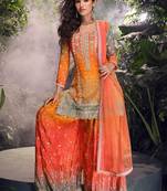 Orange embroidered chinon silk ceremony wear readymade palazzo suit