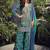 Teal green embroidered chinon silk ceremony wear readymade palazzo suit