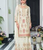 Off white embroidered zari chinon festival readymade salwar kameez