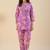 Lavendar Floral Printed Mandarin Collar Straight Pure Cotton Kurta With Trousers