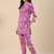 Lavendar Floral Printed Mandarin Collar Straight Pure Cotton Kurta With Trousers
