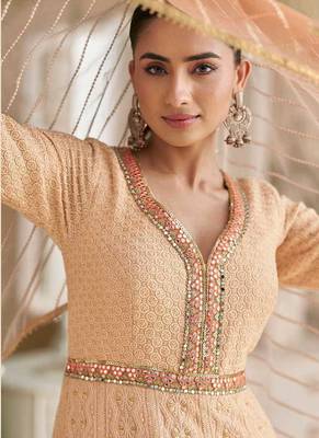 Peach chikankari embroidered faux georgette readymade suit 2