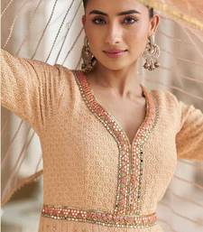 Peach chikankari embroidered faux georgette readymade suit