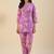 Lavendar Floral Printed Mandarin Collar Straight Pure Cotton Kurta With Trousers
