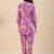 Lavendar Floral Printed Mandarin Collar Straight Pure Cotton Kurta With Trousers