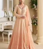 Peach chikankari embroidered faux georgette readymade suit