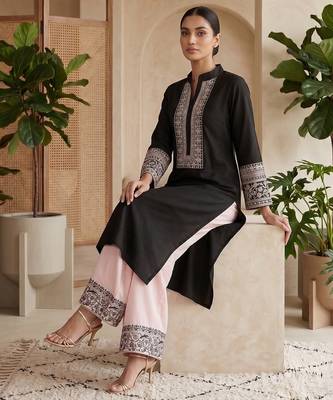 Women black embroidered kurta palazzo set 3